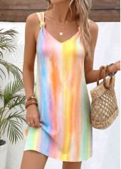 Multi Color Ombre Short Twist Sleeveless V Neck Dress | thumb picture 