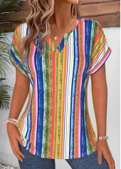 Multi Color Striped Tummy Coverage Short Sleeve T Shirt | thumb picture 