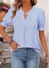 Light Coffee Polka Dot Curved Hem Short Sleeve Blouse | thumb picture 