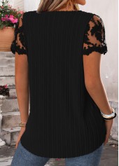 Black Pleated Short Sleeve Square Neck Blouse | thumb picture 