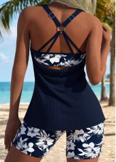 Blue Mid Waisted Tummy Coverage Floral Print Tankini Set