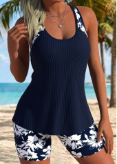 Blue Mid Waisted Tummy Coverage Floral Print Tankini Set | thumb picture 