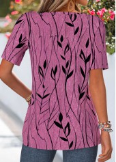 Red Leaf Print Curved Hem Short Sleeve T Shirt | thumb picture 