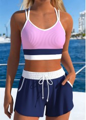 Navy Mid Waisted Layered Bikini Set