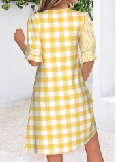 Yellow Geometric Print Short Patchwork Half Sleeve Dress | thumb picture 