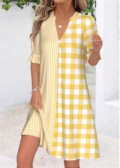 Yellow Geometric Print Short Patchwork Half Sleeve Dress | thumb picture 
