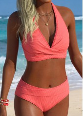 Coral Mid Waisted Cross Bikini Set | thumb picture 