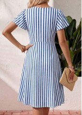 Blue Striped Tummy Coverage Short Sleeve Square Neck Dress | thumb picture 
