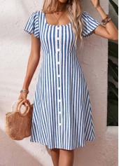 Blue Striped Tummy Coverage Short Sleeve Square Neck Dress | thumb picture 