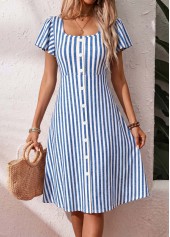Blue Striped Tummy Coverage Short Sleeve Square Neck Dress | thumb picture 