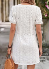 White Patchwork Short Sleeve Square Neck Dress | thumb picture 