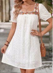 White Patchwork Short Sleeve Square Neck Dress | thumb picture 