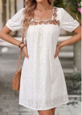 White Patchwork Short Sleeve Square Neck Dress | thumb picture 
