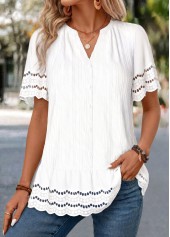 White Shirred Half Sleeve Split Neck Blouse | thumb picture 