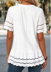 White Shirred Half Sleeve Split Neck Blouse | thumb picture 