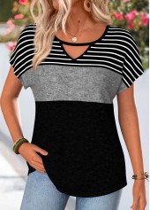 Black Striped Short Sleeve Round Neck T Shirt