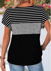 Black Striped Short Sleeve Round Neck T Shirt | thumb picture 
