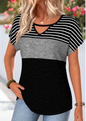 Black Striped Short Sleeve Round Neck T Shirt | thumb picture 