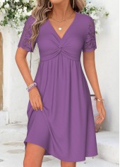 Purple Short Twist V Neck Dress