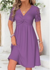 Purple Short Twist V Neck Dress | thumb picture 