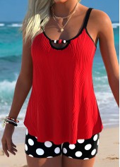 Red Mid Waisted Curved Hem Polka Dot Tankini Set | thumb picture 