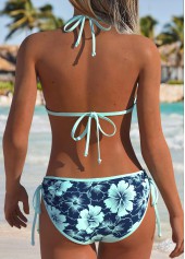 Navy Mid Waisted Lace Up Floral Print Bikini Set | thumb picture 
