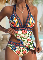 Beige Mid Waisted Lace Up Tankini Set | thumb picture 
