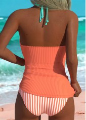 Coral Mid Waisted Striped Tankini Set | thumb picture 