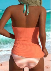 Coral Mid Waisted Striped Tankini Set | thumb picture 
