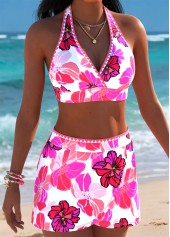 Hot Pink Mid Waisted Thigh Slimmer Bikini Set