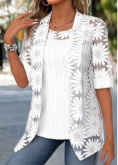 White Two-piece Half Sleeve Cardigan and Tank Top