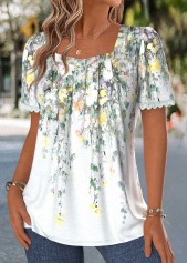 Multi Color Floral Print Pleated Short Sleeve Blouse | thumb picture 
