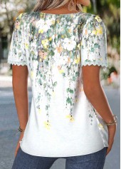 Multi Color Floral Print Pleated Short Sleeve Blouse | thumb picture 
