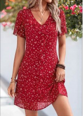 Red Polka Dot Short Layered V Neck Dress
