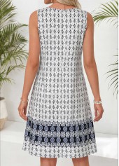 White Polka Dot Tuck Stitch Sleeveless Round Neck Dress | thumb picture 
