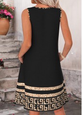 Black Tribal Print Tuck Stitch Sleeveless Round Neck Dress | thumb picture 