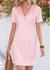 Pink Striped Short Tummy Coverage Hooded Dress | thumb picture 