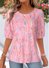Pink Geometric Print Bowknot Half Sleeve T Shirt | thumb picture 