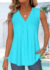 Cyan Curved Hem Sleeveless V Neck Tank Top
