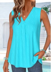 Cyan Curved Hem Sleeveless V Neck Tank Top | thumb picture 