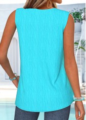 Cyan Curved Hem Sleeveless V Neck Tank Top | thumb picture 