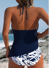 Navy Mid Waisted Two-piece Floral Print Tankini Set | thumb picture 