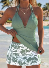 Sage Green Mid Waisted Drawstring Tankini Set
