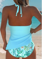 Cyan Mid Waisted Drawstring Marine Life Print Tankini Set | thumb picture 