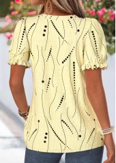 Yellow Geometric Print Frill Short Sleeve Split Neck Blouse | thumb picture 