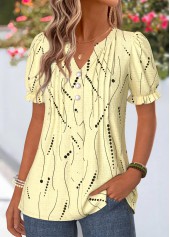 Yellow Geometric Print Frill Short Sleeve Split Neck Blouse | thumb picture 