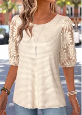 Beige Bowknot Half Sleeve Round Neck T Shirt | thumb picture 