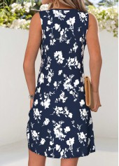 Navy Floral Print Short Tummy Coverage Sleeveless Dress | thumb picture 