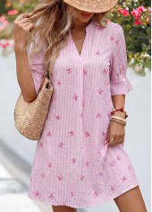 Pink Striped Short Tummy Coverage Half Sleeve Dress