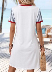 White Letter Print Short Contrast Piping Round Neck Dress | thumb picture 